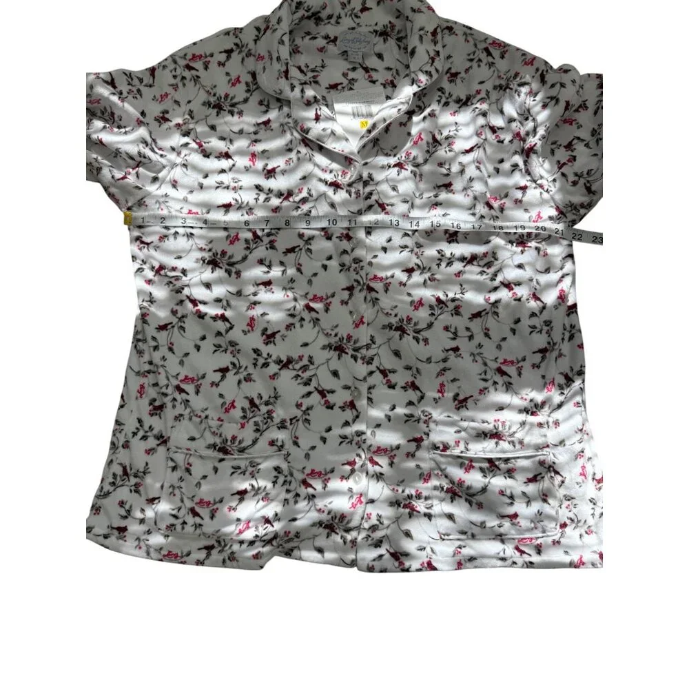 Lanz Of Salzburg Womens Size M Floral Button-Up Pajama Top Flannel Cardinal NEW - Picture 6 of 7